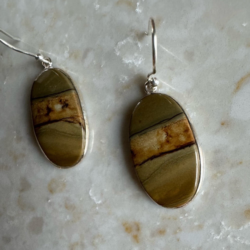 NWOT Sundance Desert Lines Earrings, Picture Jasper, Sterling Silver - Picture 4 of 6